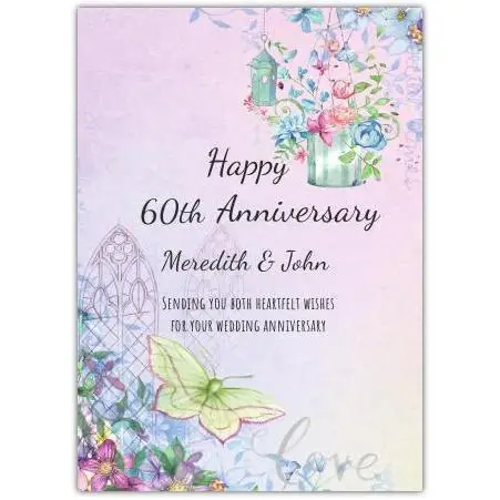 60th Anniversary Watercolour Butterfly and Floral Greeting Card with Personalisation