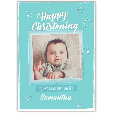Personalised Blue Stars Christening Card with Photo Upload for Granddaughter