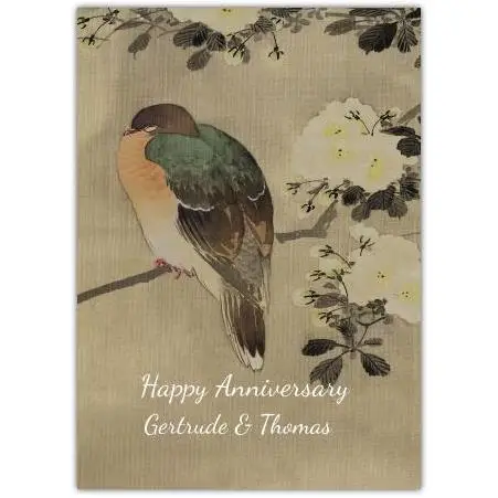 Personalised Anniversary Card with Bird and Blossom Branch Design