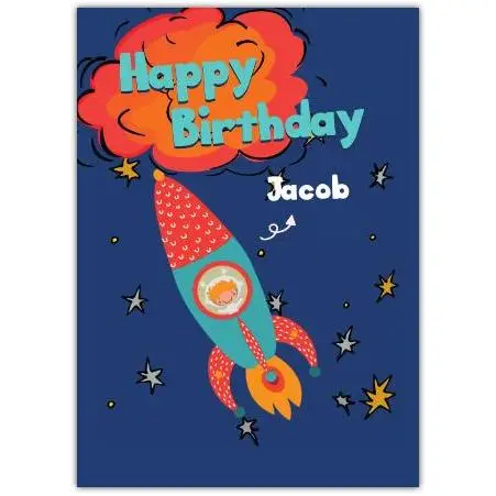 Personalised Happy Birthday Rocket and Astronaut Boys Card with Space Theme