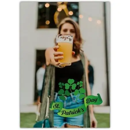 St Patricks Day Photo Upload Banner Greeting Card with Shamrock Design