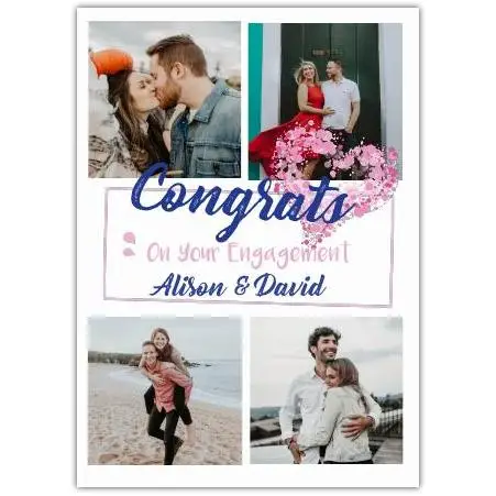 Personalised Engagement Congratulations Photo Collage Card with Heart Design