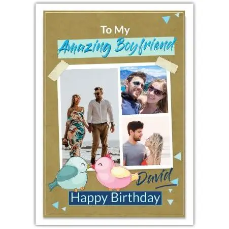 Personalised Happy Birthday Boyfriend Card with Photo and Cute Bird Design