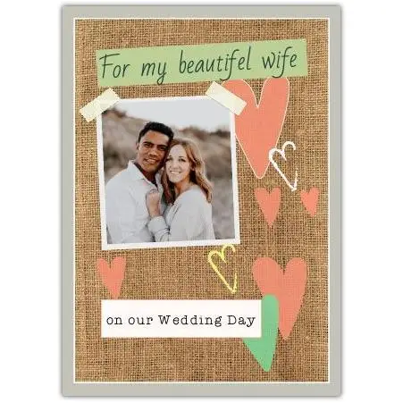 Personalised Wedding Day Card for Wife with Photo and Heart Scrapbook Design