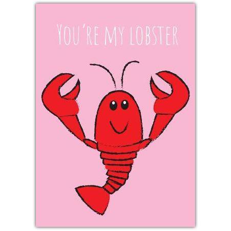 You're My Lobster Valentines Day Friendship Card in Red and Pink