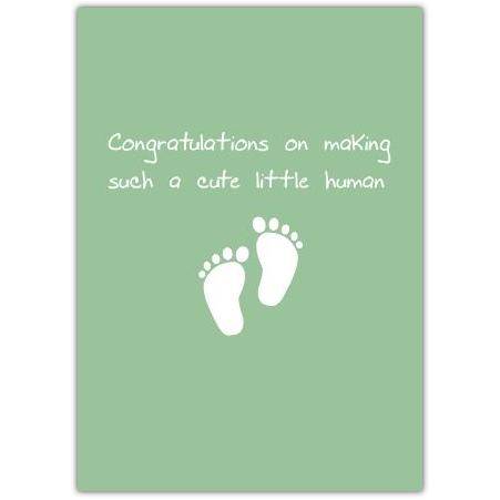 Congratulations New Baby Neutral Green Footprints Card Suitable for Boy or Girl