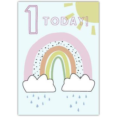 First Birthday Rainbow and Sun Greeting Card for One Year Old Celebration