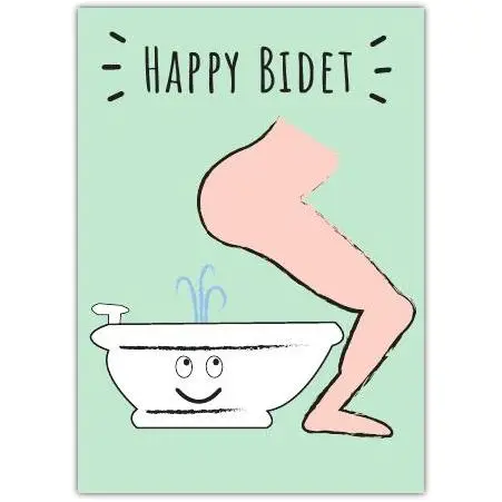 Happy Birthday Toilet Humour Card with Funny Bidet Pun and Cheeky Design