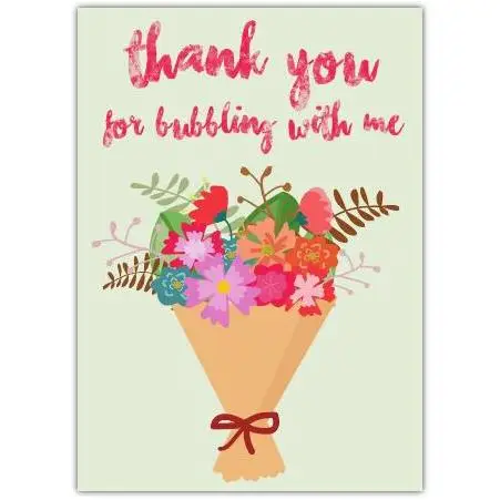 Thank You Card with Colourful Flower Bouquet and Bubbling Text Design