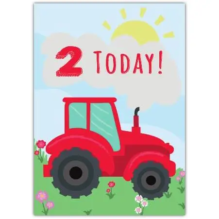 2nd Birthday Card for Boys Red Tractor Design with Personalised Text Option