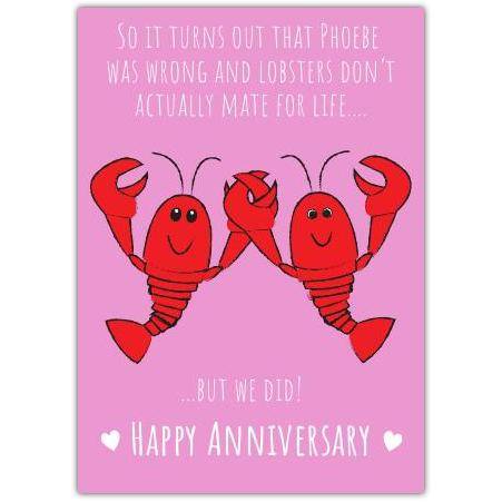 Funny Lobster Happy Anniversary Card for Couples or Friends with Humorous Love Design