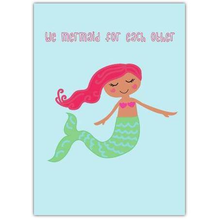 Valentines Day Mermaid Pun Greeting Card with Cute Sea Theme and Romantic Message
