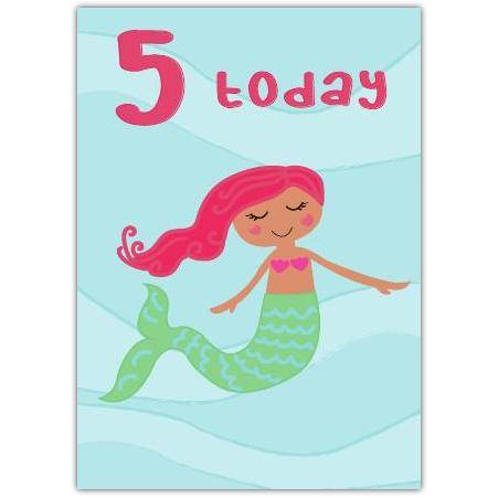 5th Birthday Mermaid Greeting Card for Girls Pink Sea Theme