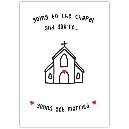 Wedding Day Congratulations Card with Chapel Illustration and Love Hearts