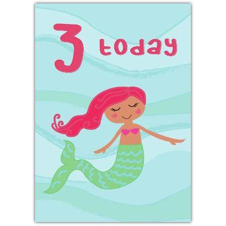 3rd Birthday Mermaid Card for Girls Age Three Personalised Kids Greeting Card