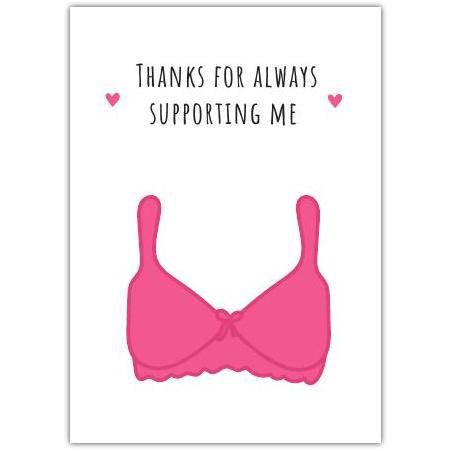 Funny Thank You Card with Pink Bra Illustration and Supportive Message
