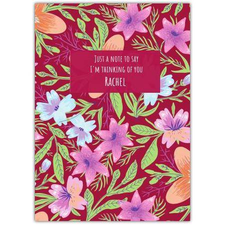 Thinking of You Greeting Card with Passion Flowers on Maroon Background Personalised Option
