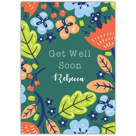 Get Well Soon Personalised Leafy Floral Design Greeting Card