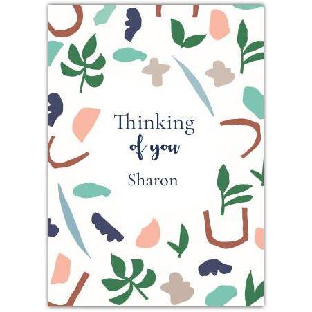 Personalised Thinking of You Card with Colourful Leaf and Abstract Shapes Design