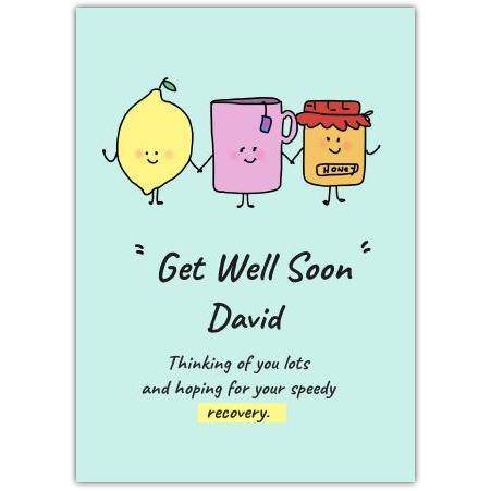 Get Well Soon Personalised Lemon Honey Tea Cute Illustrated Greeting Card