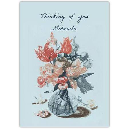 Personalised Thinking of You Floral Vase Greeting Card in Blue