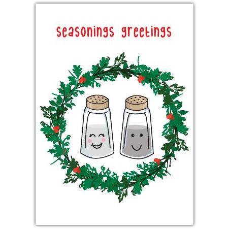 Seasonings Greetings Christmas Card Salt and Pepper Shakers with Festive Wreath