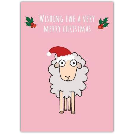 Wishing Ewe A Very Merry Christmas Cute Sheep Humour Festive Greeting Card