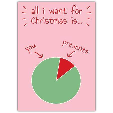 All I Want For Christmas Humorous Pie Chart Card with You and Presents Design