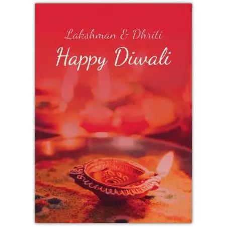 Personalised Happy Diwali Red Flame Diya Lamp Festival Greeting Card