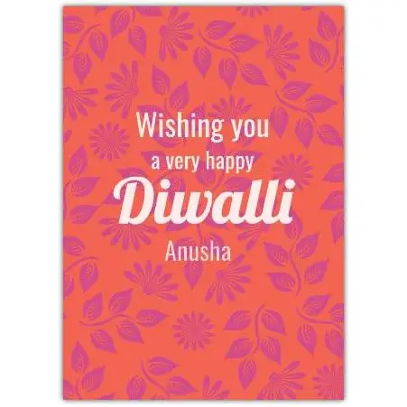 Personalised Happy Diwali Card Orange and Pink Floral Design for Festival Wishes