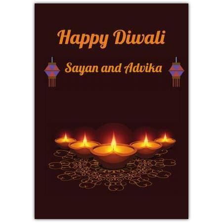 Personalised Happy Diwali Greeting Card with Traditional Oil Lamps and Festive Ornaments