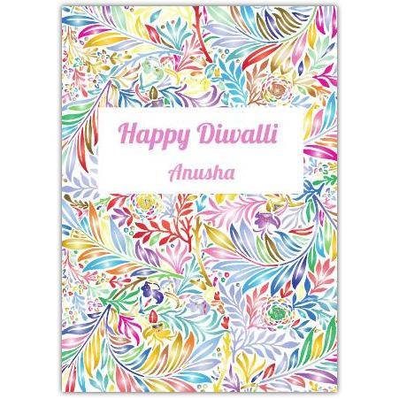 Personalised Happy Diwali Card with Colourful Ferns Floral Design