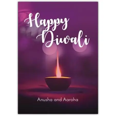 Personalised Happy Diwali Purple Lamp Greeting Card for Festival Celebrations