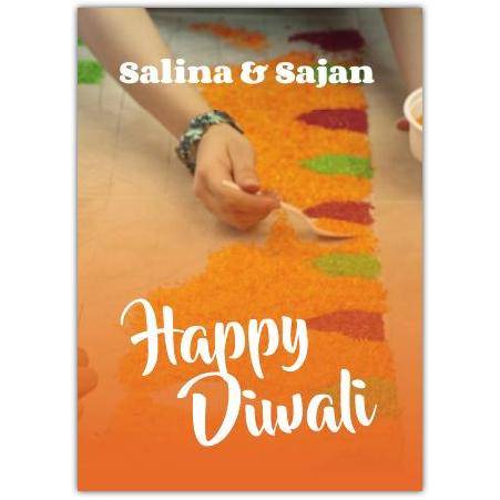 Personalised Happy Diwali Card with Colourful Rangoli Design and Custom Names