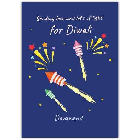 Personalised Diwali Greeting Card with Colourful Fireworks and Rocket Lights Design
