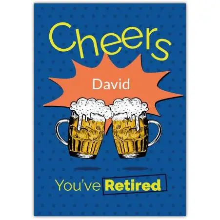 Personalised Retirement Cheers Beer Mug Greeting Card in Blue