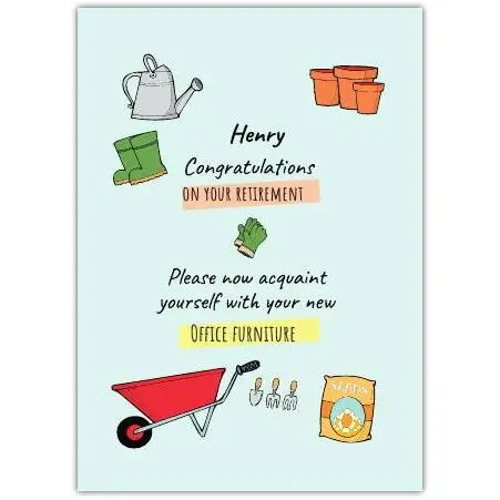 Personalised Retirement Card with Gardening Hobby Design and Humorous Message