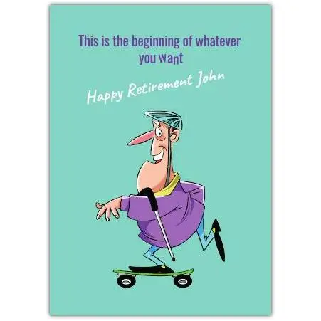 Funny Retirement Card for Men Skateboarding Custom Name Option