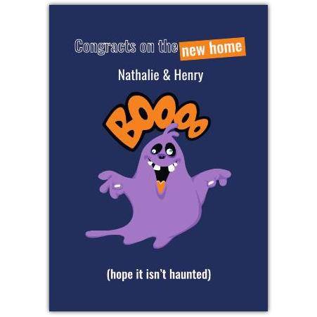 Personalised New Home Congratulations Card with Cute Haunted Ghost Design