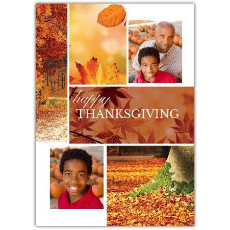 Personalised Autumn Family Photo Thanksgiving Greeting Card with Leaves and Pumpkins