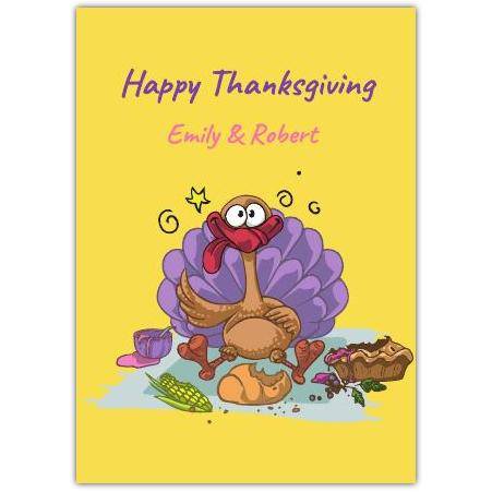 Personalised Happy Thanksgiving Turkey and Feast Greeting Card with Humorous Design