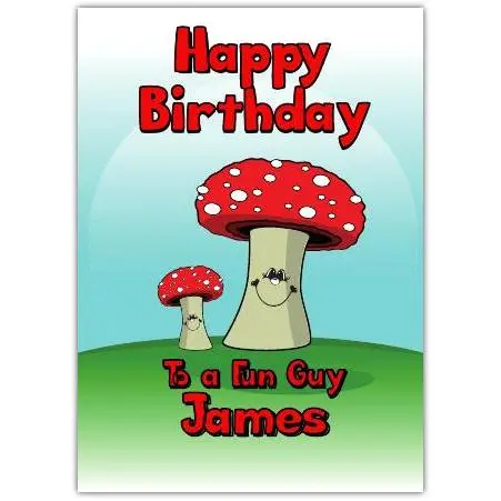 Happy Birthday To A Fun Guy Personalised Mushroom Card