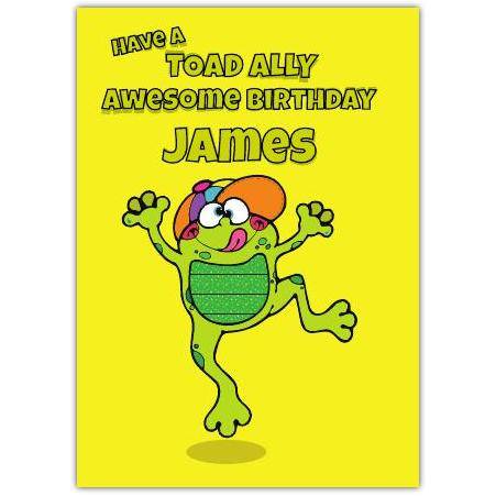 Personalised Toadally Awesome Frog Birthday Card with Cap for Kids and Adults