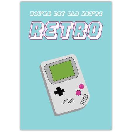 Retro Style Humorous Birthday Card with Vintage Handheld Game Console Design