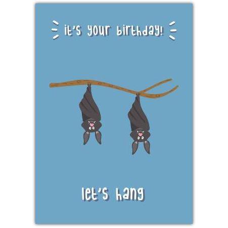Cute Bat Hanging Happy Birthday Card with Punny Design