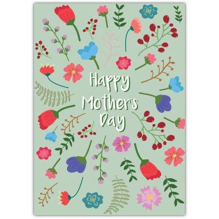 Happy Mothers Day Floral Explosion Greeting Card with Colourful Flowers