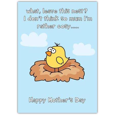 Funny Mothers Day Card Leave The Nest Bird Cosy Cartoon Design