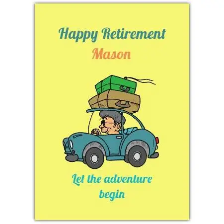 Personalised Happy Retirement Car Adventure Greeting Card for Men