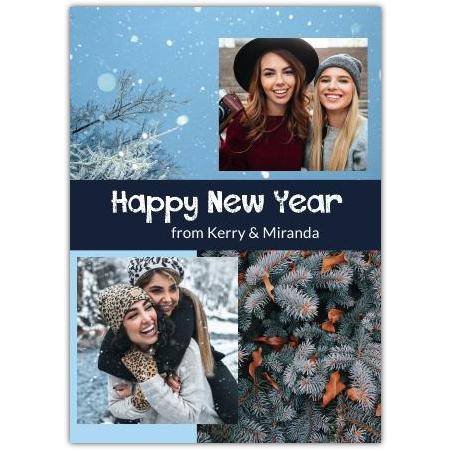 Personalised Happy New Year Photo Collage Card with Snowy Winter Scene