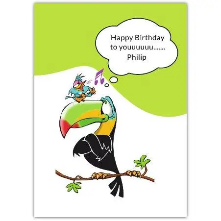 Personalised Happy Birthday Singing Toucan Bird Greeting Card with Music Theme